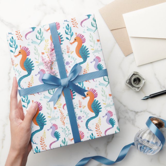 Papier Cadeau Cute Tropical Seahorse Ocean Beach Thème (Cadeaux)