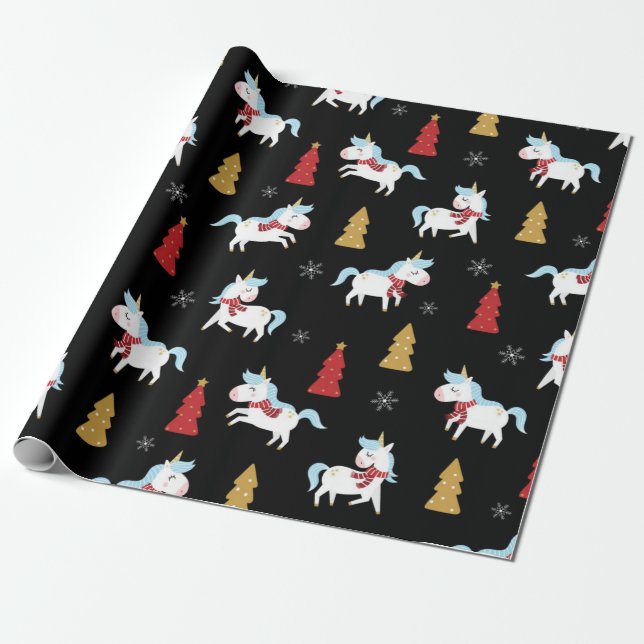 Papier Cadeau Cute Unicorn Motif de vacances (Déroulé)