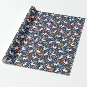 Papier Cadeau Cute Unicornes Floral Vintage Motif