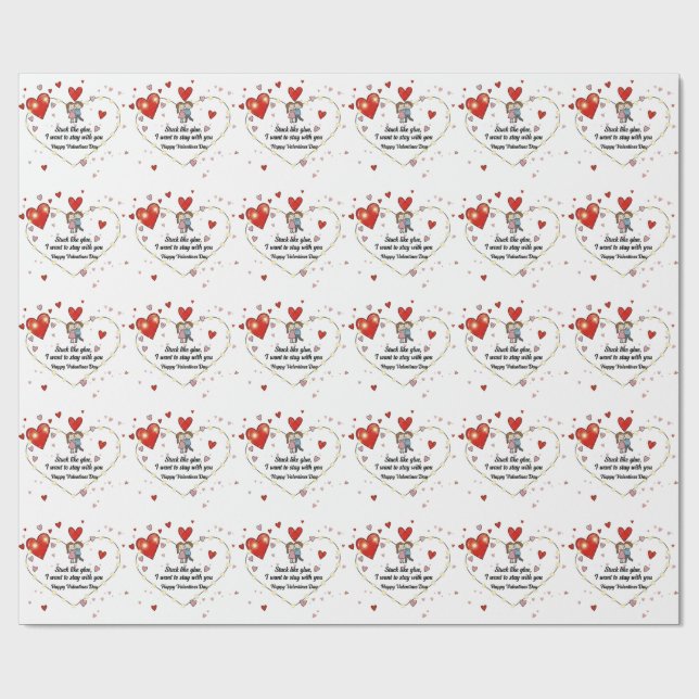 Papier Cadeau Cute Valentine's day couple hearts custom (Plat)
