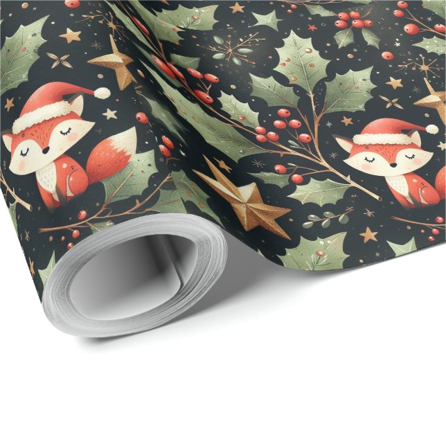 Papier Cadeau Cute velouté Noël Père Noël Fox couronne (Coin rond)