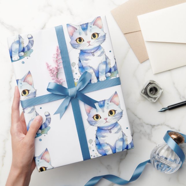 Papier Cadeau Cute watercolor cat (chaton) design (Cadeaux)