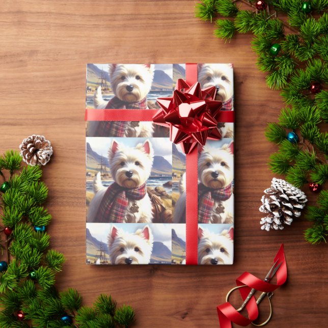 Papier Cadeau Cute West Highland Peinture de Terrier blanc (Cadeau de vacances)