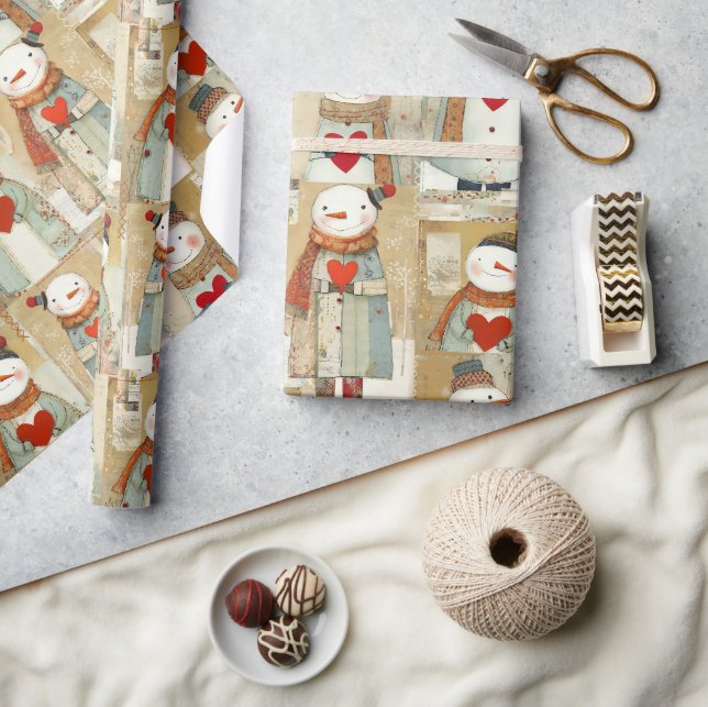 Papier Cadeau Cute Whimsical Snowman Earth Love (Artisanat)