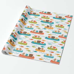 Papier Cadeau Cute Woodland Animaux Motif de canoë