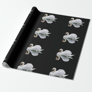 Papier Cadeau Cygne blanc sur un arrière - plan noir 
