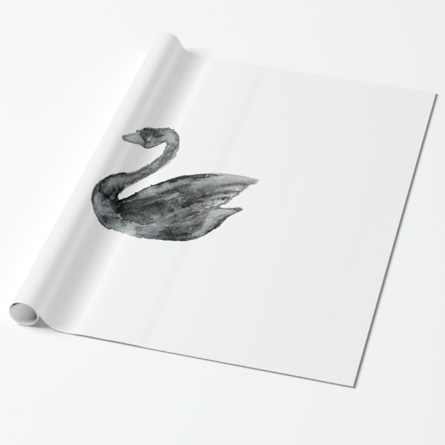Papier Cadeau Cygne peint à la main blanc noir élégant (Déroulé)