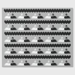 Papier Cadeau Cygnes blancs et noirs avec des coeurs