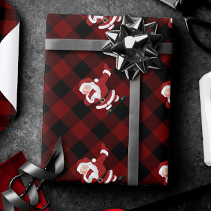 Papier Cadeau Dabbing Red Plaid Santa Claus   Fun Rustic Buffalo
