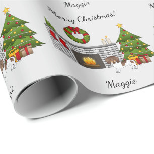 Papier Cadeau Dachshund à poils courts pie brun et fauve Noël