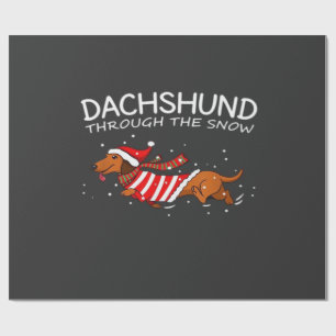 Papier Cadeau Dachshund à travers la neige Funny Dog Noël Cla