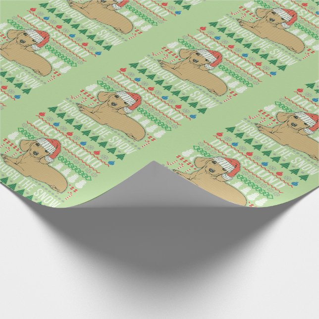 Papier Cadeau Dachshund À Travers Le Chandail De Noël Laide Neig (Coin)