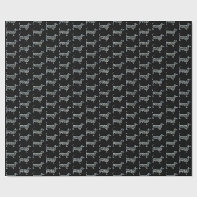 Papier Cadeau Dachshund Chien Silhouette Y&B Grille Cadeau noir (Couture)