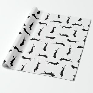 Papier Cadeau Dachshund Chien Silhouettes COULEUR ARRIÈRE - PLA