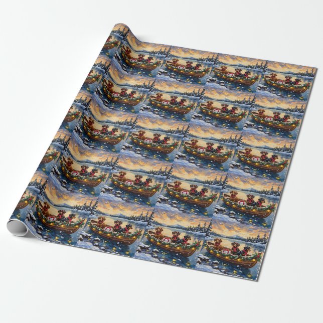 Papier Cadeau Dachshund Christmas Boat Holiday (Déroulé)