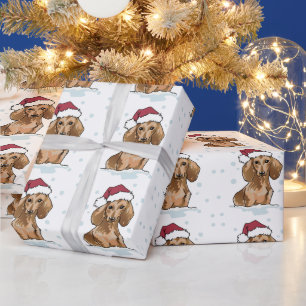 Papier Cadeau Dachshund dans papier d'enveloppement de neige