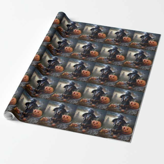 Papier Cadeau Dachshund Halloween effroi (Déroulé)