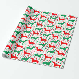 Papier Cadeau Dachshund Polka Dot - Rouge et Vert