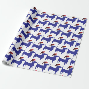Papier Cadeau Dachshund portant un Casquette du Père Noël