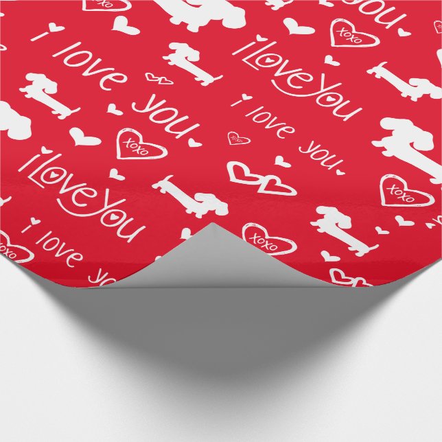 Papier Cadeau Dachshund Wiener Coeurs de chien Aimer Papier Cade (Coin)