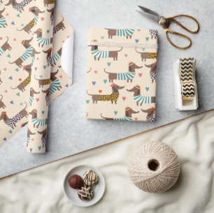 Papier Cadeau Dachshunds amusants en Casquette et pulls