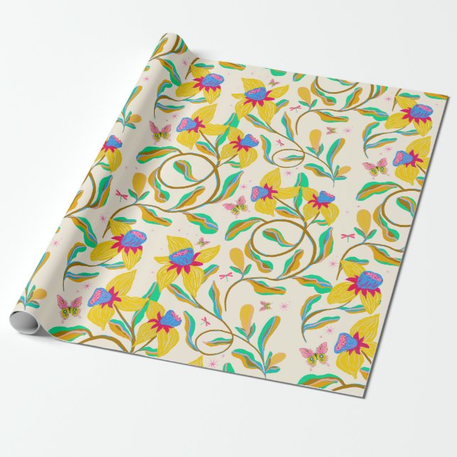 Papier Cadeau Daffodiles vibrantes Papier à envelopper (Déroulé)
