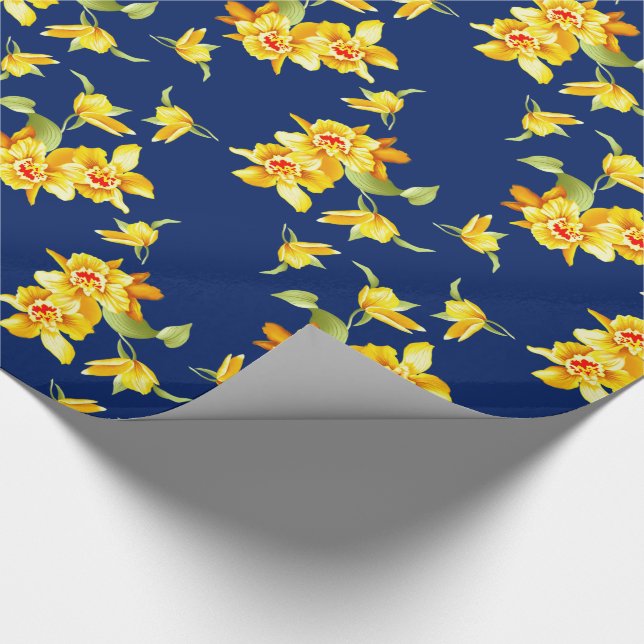 Papier Cadeau Daffodiques jaunes sur bleu (Coin)