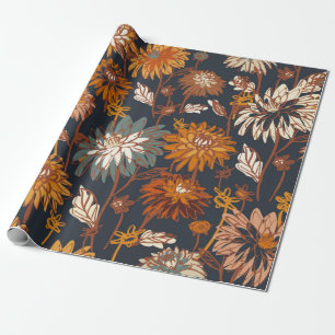 Papier Cadeau Dahlia et chrysanthèmes audacieux sans couture mot
