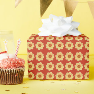 Papier Cadeau Dahlia jaune motif floral sur rouge