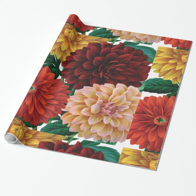 Papier Cadeau Dahlias d'automne vintage moderne (Déroulé)