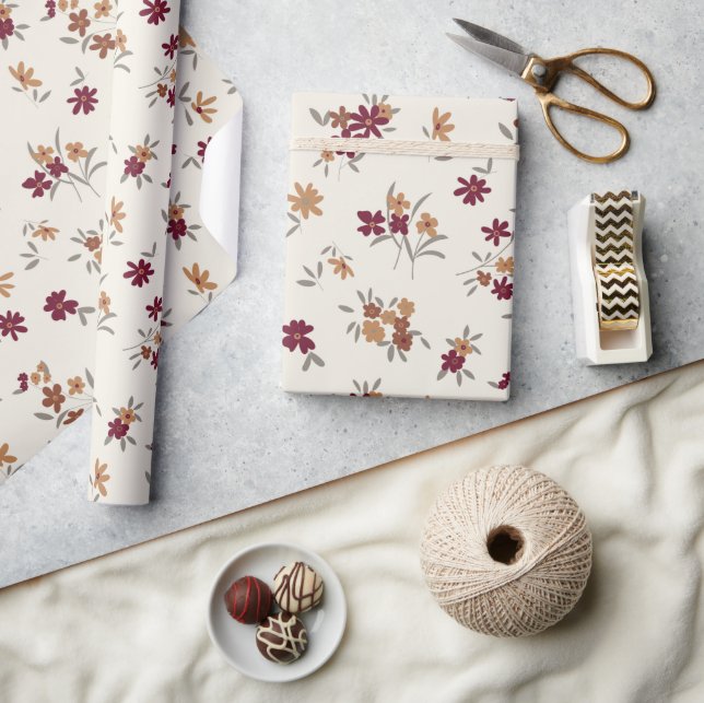 Papier Cadeau Dainty Gold Maroon motif floral (Artisanat)