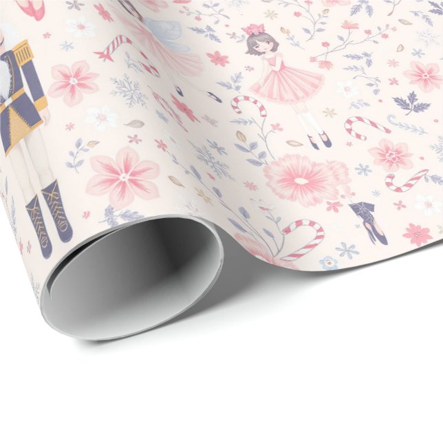 Papier Cadeau Dainty Nutcracker Ballet Soft Pastel rose (Coin rond)
