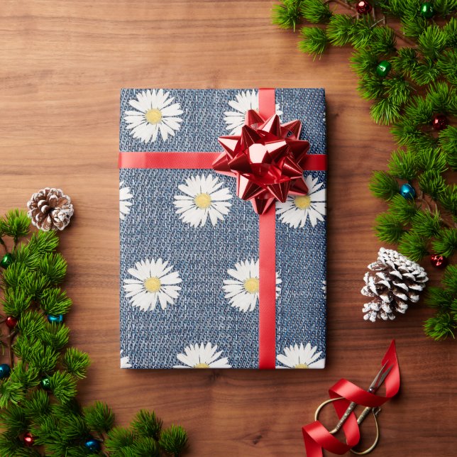 Papier Cadeau Daisies Blue Jean Denim (Cadeau de vacances)