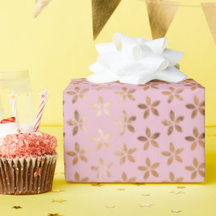 Papier Cadeau Daisies en feuille d'or sur fond rose