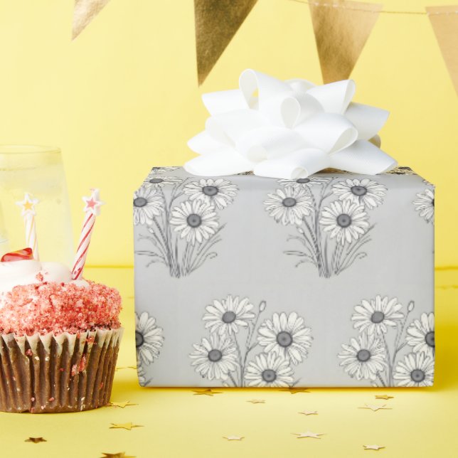 Papier Cadeau Daisy Sketch Sur Grey (Fête d'anniversaire)