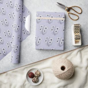 Papier Cadeau Daisy Sketch Sur Lavender
