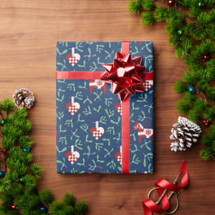 Papier Cadeau Dalahorse, cœurs plissés et gui de Noël