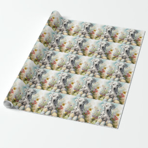 Papier Cadeau Dalmatien avec oeufs de Pâques