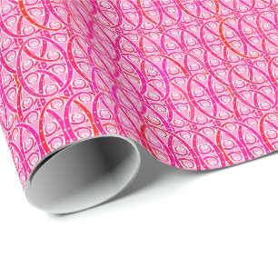 Papier Cadeau damas arabesque - fraise rose