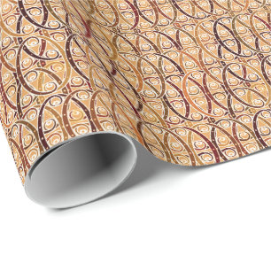Papier Cadeau damas arabesques - brun et chameau tan