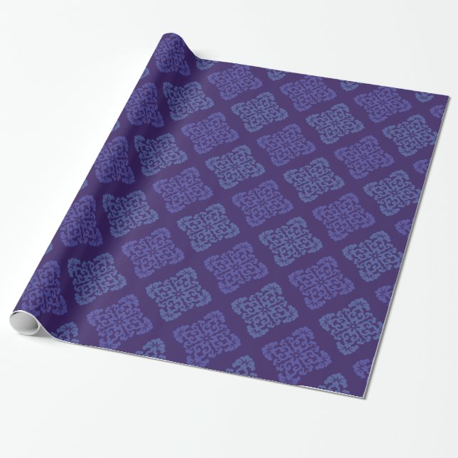 Papier Cadeau Damas Bleu Et Violet (Déroulé)