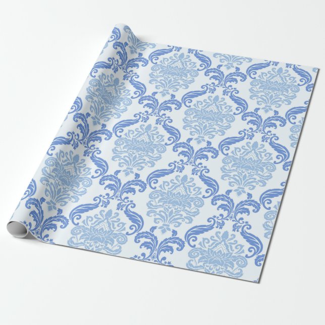 Papier Cadeau Damas bleu vintage (Déroulé)