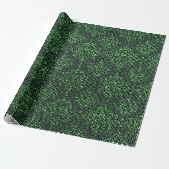 Papier Cadeau Damas Burlap vert (Déroulé)