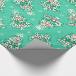 Papier Cadeau Damas d'arbre de Noël sur papier d'écorce verte à