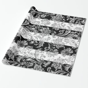 Papier Cadeau Damas d'argent sur bandes blanches et noires