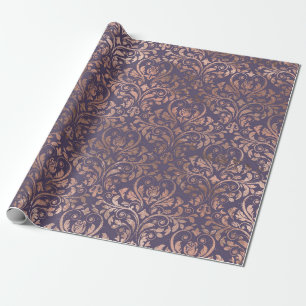 Papier Cadeau Damas d'or Rose sur violet