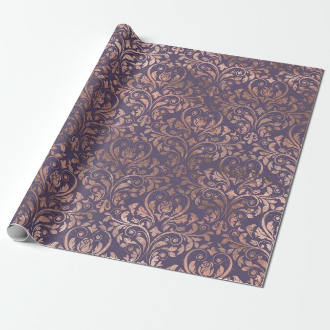 Papier Cadeau Damas d'or Rose sur violet (Déroulé)