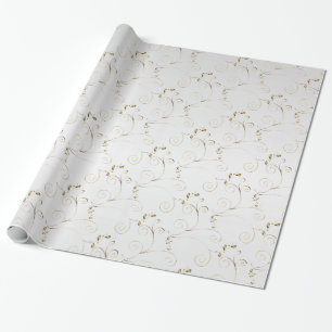 Papier Cadeau Damas d'or sur White Faux Satin   Mariage