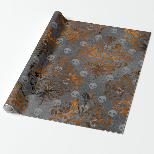 Papier Cadeau Damas et crânes d'oranges métalliques (Déroulé)
