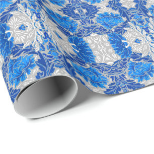 Papier Cadeau Damas florales, Sapphire bleu et gris